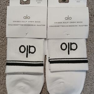 ALO Yoga White Half-Crew Socks Size MEDIUM UNISEX 2 Pairs